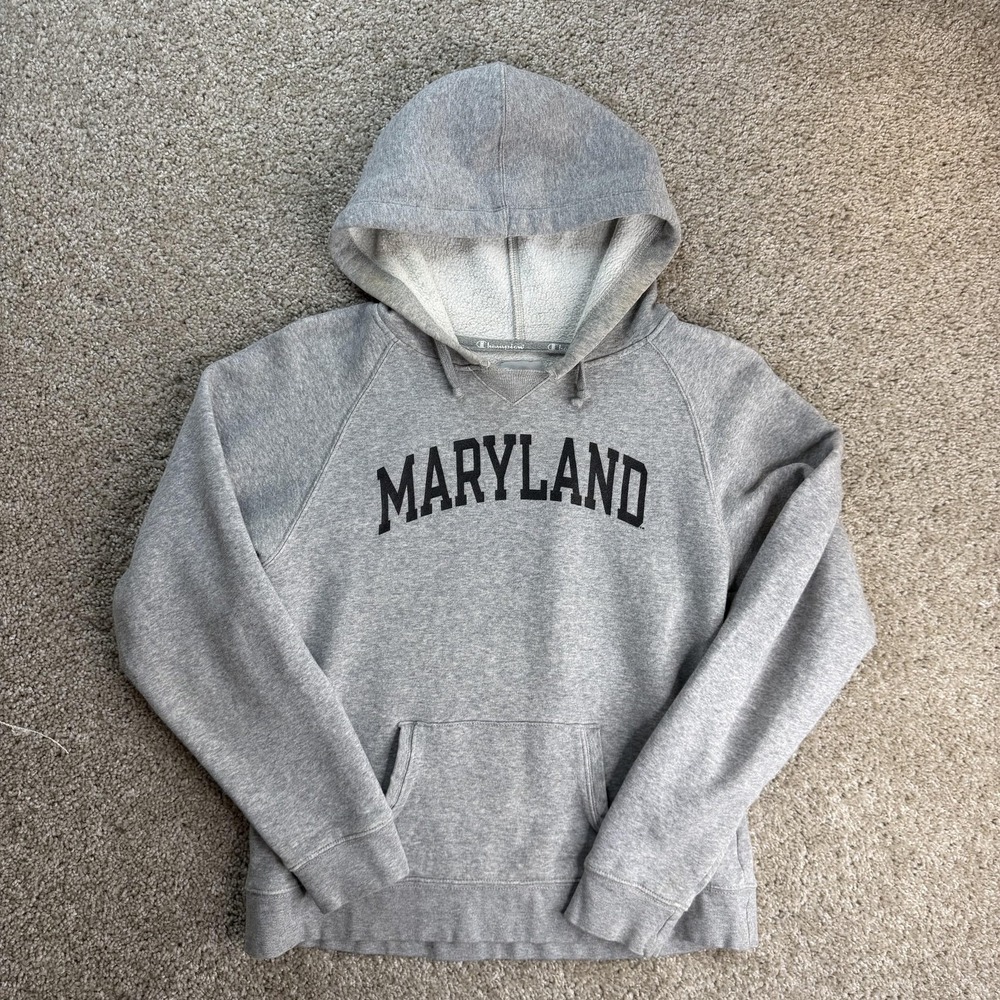 Maryland Terrapins Hoodie Sweatshirt Womens Medium Gray NCAA Champion Fleece